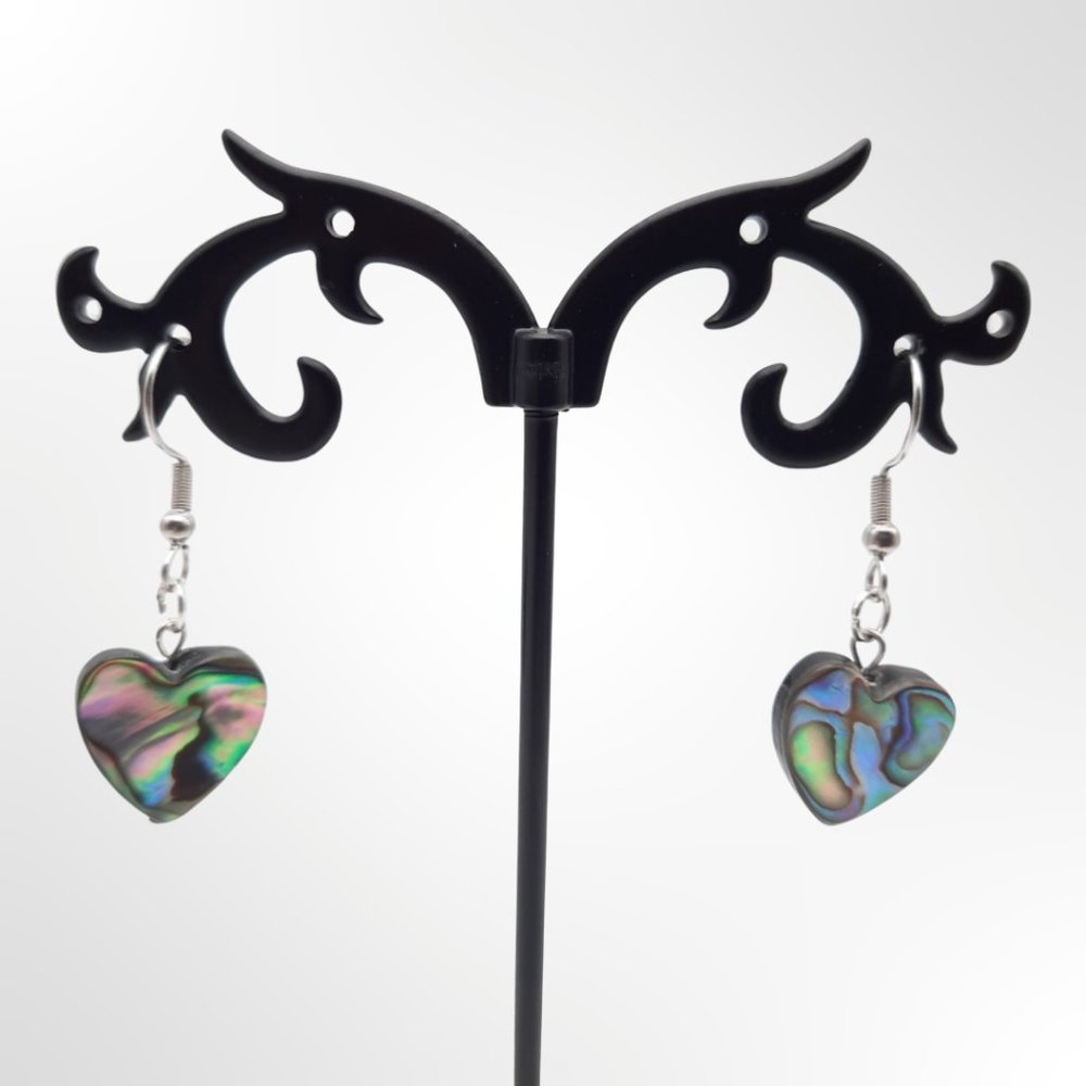 Abalone Shell Heart Drop Earrings Simple Colorful Handmade Jewelry - Picture 4 of 6